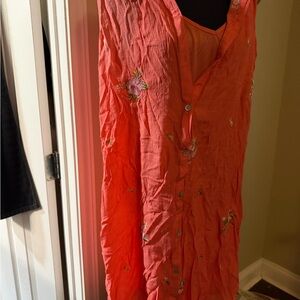 Women's Coral Button-Front Embroidered Dress